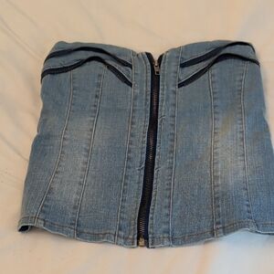 Denim Strapless Corset Top ( tube top) with Front Zipper